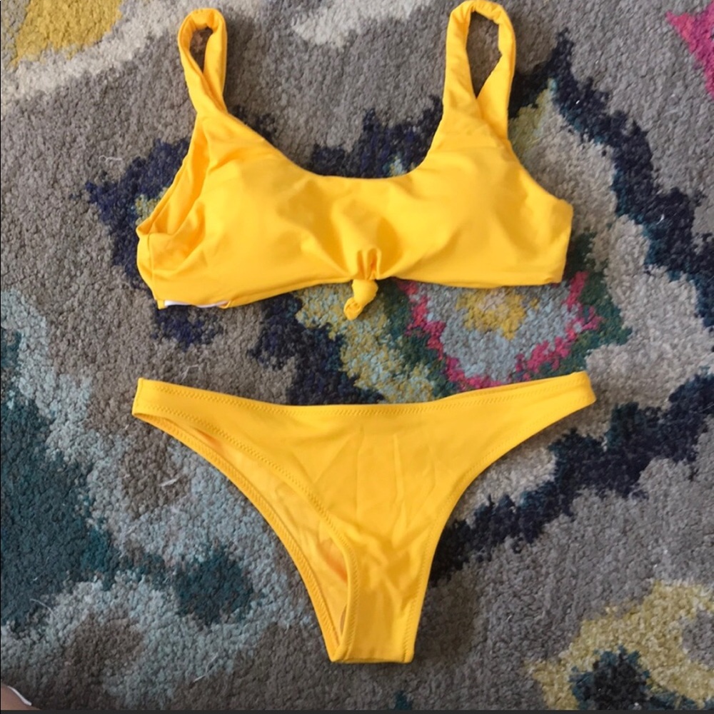 yellow front tie swimsuit